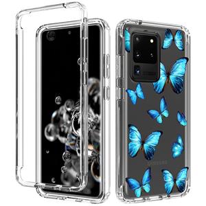 huismerk Voor Samsung Galaxy S20 Ultra 2 in 1 hoge transparante geschilderde schokbestendige pc + TPU beschermhoes (blauwe vlinder)