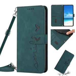 huismerk Voor Samsung Galaxy S22 Skin Feel Heart patroon lederen telefoonhoes met lanyard