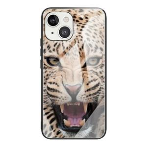 huismerk Kleurrijke geschilderde glazen schokbestendige beschermhoes voor iPhone 13 (Leopard)