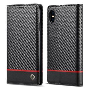 LC.Imeeke Carbon Fiber PU + TPU Horizontale Flip Lederen Case met Houder & Card Slot & Portemonnee voor iPhone XR (horizontaal zwart)