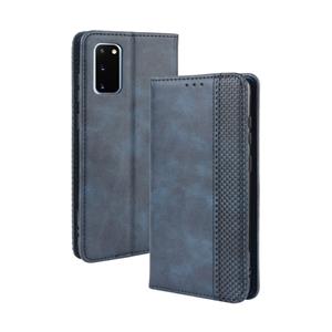 huismerk Voor Galaxy S20 /S20 5G magnetic Buckle retro Crazy Horse Texture Horizontal Flip Leather Case with Holder & Card Slots & Photo Frame(Blue)