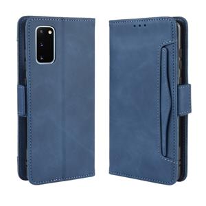 huismerk Voor Galaxy S20 /S20 5G Wallet Style Skin Feel Kalf Patroon Lederen Case met aparte kaart sleuf (Blauw)