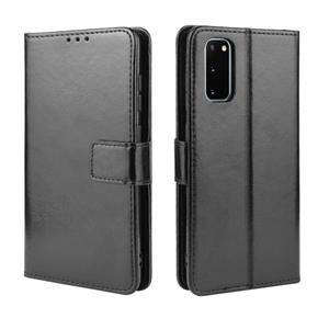 huismerk Voor Galaxy S20 /S20 5G Retro Crazy Horse Texture Horizontal Flip Leather Case met Holder & Card Slots & Photo Frame(Black)