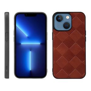 huismerk Weave Plaid PU-telefooncase voor iPhone 13 (Brown)