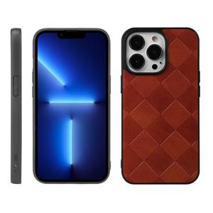 huismerk Weave Plaid PU-telefooncase voor iPhone 13 Pro (Brown)