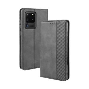 huismerk Voor Galaxy S20 Ultra/S20 Ultra 5G magnetic Buckle retro Crazy Horse Texture Horizontal Flip Leather case met Holder & Card Slots & Photo Frame(Blac