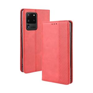 huismerk Voor Galaxy S20 Ultra/S20 Ultra 5G magnetic Buckle retro Crazy Horse Texture Horizontal Flip Leather case met Holder & Card Slots & Photo Frame(Red)