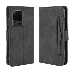 huismerk Voor Galaxy S20 Ultra/S20 Ultra 5G Wallet Style Skin Feel Kalf Patroon Lederen Case met aparte kaart sleuf (zwart)