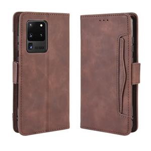 huismerk Voor Galaxy S20 Ultra/S20 Ultra 5G Wallet Style Skin Feel Kalf Patroon Lederen Case met aparte kaart sleuf (Bruin)