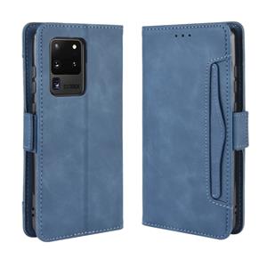 huismerk Voor Galaxy S20 Ultra/S20 Ultra 5G Wallet Style Skin Feel Kalf Patroon Lederen Case met aparte kaart sleuf (Blauw)