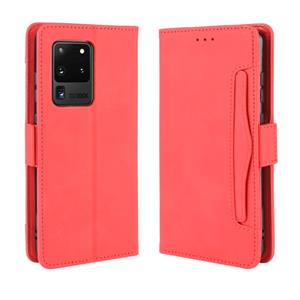 huismerk Voor Galaxy S20 Ultra/S20 Ultra 5G Wallet Style Skin Feel Kalf Patroon Lederen Case met aparte kaart sleuf (Rood)