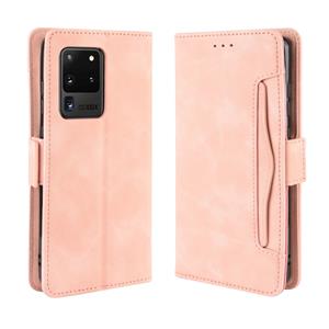 huismerk Voor Galaxy S20 Ultra/S20 Ultra 5G Wallet Style Skin Feel Kalf Patroon Lederen Case met aparte kaart slot (Roze)