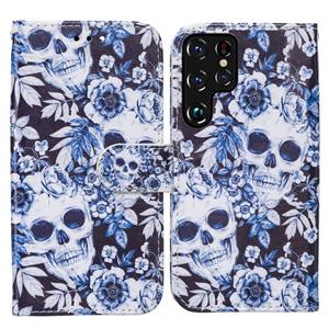 huismerk Voor Samaung Galaxy S22 Ultra 5G Horizontale Flip Phone Lederen Case met Houder & Card Slots & Photo Frame & Wallet (Skull)