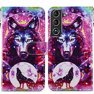 huismerk Voor Samsung Galaxy S22 5G Painted Pattern Horizontal Flip Phone Lederen Case met Houder & Card Slots & Fotolijst (Wolf Totem)