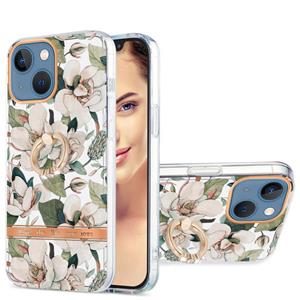 huismerk Ring IMD Flowers TPU Phone Case For iPhone 13 mini(Green Gardenia)