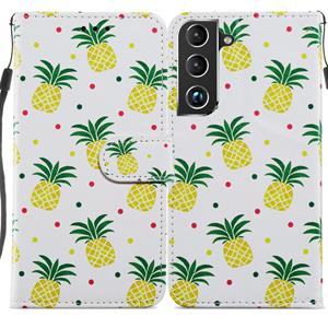 huismerk Voor Samsung Galaxy S22 5G geschilderd patroon Horizontale Flip Phone Lederen Case met Houder & Card Slots & Fotolijst (Pineapple)