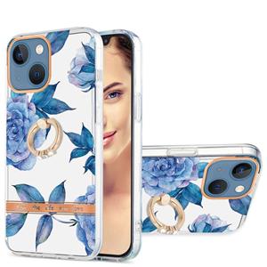 huismerk Ring IMD Flowers TPU Phone Case For iPhone 13 mini(Blue Peony)