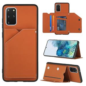 huismerk Voor Samsung Galaxy S20+ Skin Feel PU + TPU + PC Back Cover Shockproof Case met Card Slots & Holder & Photo Frame(Brown)