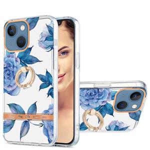 huismerk Ring IMD Flowers TPU Phone Case For iPhone 13(Blue Peony)