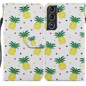 huismerk Voor Samsung Galaxy S22 + 5G Painted Pattern Horizontal Flip Phone Lederen Case met Houder & Card Slots & Fotolijst (Pineapple)