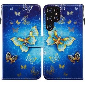 huismerk Voor Samaung Galaxy S22 Ultra 5G geschilderd patroon horizontale flip telefoon lederen tas met houder & kaart slots & fotolijst (Phnom Penh Butterfly)