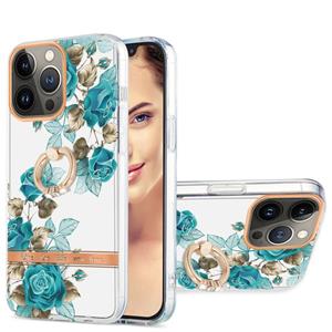 huismerk Ring IMD Flowers TPU Phone Case For iPhone 13 Pro(Blue Rose)