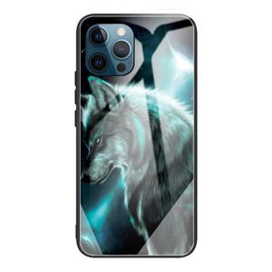 huismerk Kleurrijke geschilderde glazen schokbestendige beschermhoes voor iPhone 13 Pro (Wolf)