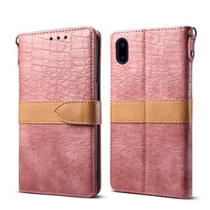 huismerk Splicing kleur krokodil textuur PU horizontale Flip lederen case voor iPhone XS Max met portemonnee & houder & kaartsleuven & Lanyard (roze)