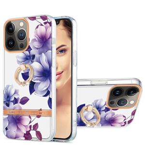 huismerk Ring IMD Flowers TPU Phone Case For iPhone 13 Pro(Purple Begonia)