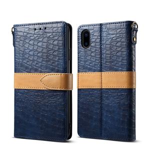 huismerk Splicing kleur krokodil textuur PU horizontale Flip lederen case voor iPhone XS Max met portemonnee & houder & kaartsleuven & Lanyard (blauw)