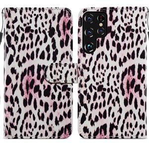 huismerk Voor Samaung Galaxy S22 Ultra 5G Geschilderd Patroon Horizontale Flip Telefoon Lederen Case met Houder & Kaart Slots & Fotolijst (Leopard)