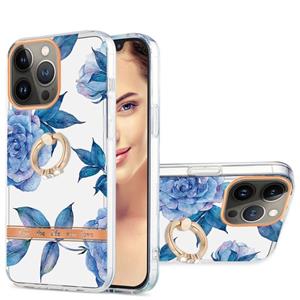 huismerk Ring IMD Flowers TPU Phone Case For iPhone 13 Pro Max(Blue Peony)