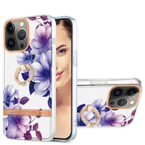 huismerk Ring IMD Flowers TPU Phone Case For iPhone 13 Pro Max(Purple Begonia)