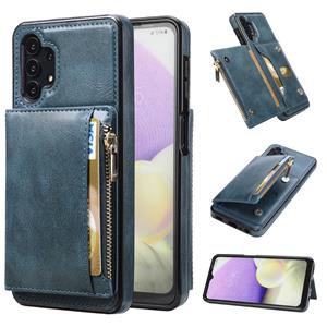 huismerk For Samsung Galaxy A32 5G Zipper Wallet Bag PU Back Cover Shockrpoof Phone Case with Holder & Card Slots & Wallet(Blue)