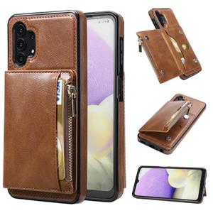 huismerk For Samsung Galaxy A32 5G Zipper Wallet Bag PU Back Cover Shockrpoof Phone Case with Holder & Card Slots & Wallet(Brown)