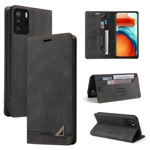 huismerk Voor Xiaomi Redmi Note 10 Pro 5G Skin Feel Anti-Diefstal Borstel Horizontale Flip Lederen Case met Houder & Card Slots & Portemonnee (Zwart)