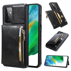 huismerk For Samsung Galaxy A72 5G / 4G Zipper Wallet Bag PU Back Cover Shockrpoof Phone Case with Holder & Card Slots & Wallet(Black)