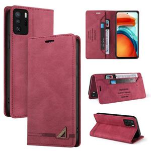 huismerk Voor Xiaomi Redmi Note 10 Pro 5G Skin Feel Anti-Diefstal Borstel Horizontale Flip Leren Case Met Houder & Card Slots & Portemonnee (Wijnrood)