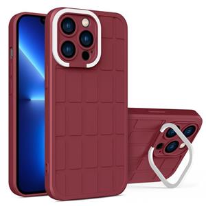 huismerk Cube Lens Houder TPU + PC Phone Case voor iPhone 13 (Wijnrood)