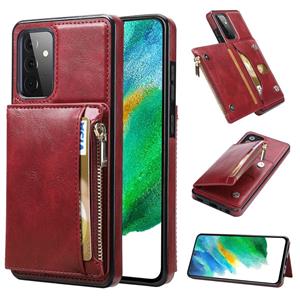 huismerk For Samsung Galaxy A72 5G / 4G Zipper Wallet Bag PU Back Cover Shockrpoof Phone Case with Holder & Card Slots & Wallet(Red)