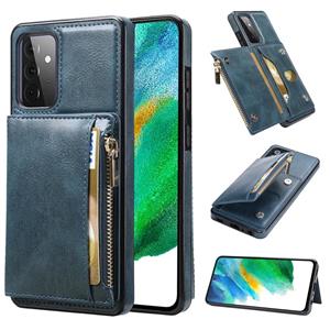 huismerk For Samsung Galaxy A72 5G / 4G Zipper Wallet Bag PU Back Cover Shockrpoof Phone Case with Holder & Card Slots & Wallet(Blue)