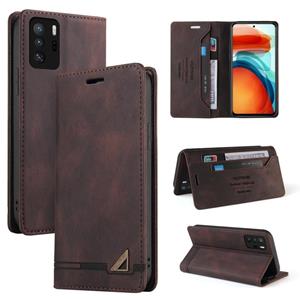 huismerk Voor Xiaomi Redmi Note 10 Pro 5G Skin Feel Anti-Diefstal Borstel Horizontale Flip Leren Case met Houder & Card Slots & Portemonnee (Bruin)