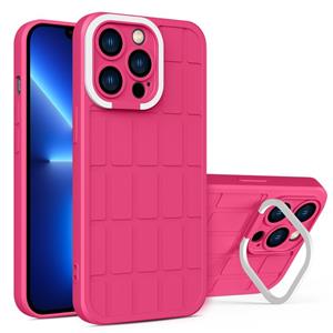 huismerk Cube Lens Houder TPU + PC Phone Case voor iPhone 13 (Rose Red)