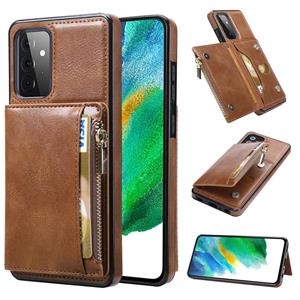 huismerk For Samsung Galaxy A72 5G / 4G Zipper Wallet Bag PU Back Cover Shockrpoof Phone Case with Holder & Card Slots & Wallet(Brown)