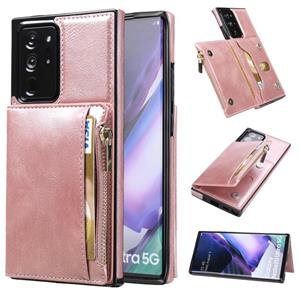 huismerk For Samsung Galaxy Note20 Ultra Zipper Wallet Bag PU Back Cover Shockrpoof Phone Case with Holder & Card Slots & Wallet(Pink)