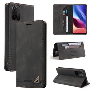 huismerk Voor Xiaomi Poco F3 Skin Feel Anti-Diefstal Borstel Horizontale Flip Lederen Case met Houder & Card Slots & Portemonnee (Zwart)