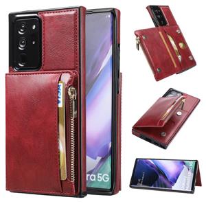 huismerk For Samsung Galaxy Note20 Ultra Zipper Wallet Bag PU Back Cover Shockrpoof Phone Case with Holder & Card Slots & Wallet(Red)