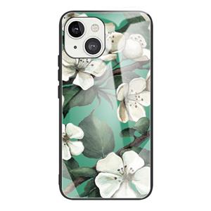 huismerk Kleurrijke Painted Glass Shockproof beschermhoes voor de iPhone 13 Pro Max (Witte Bloem)