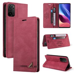 huismerk Voor Xiaomi Poco F3 Skin Feel Anti-Diefstal Borstel Horizontale Flip Leren Case Met Houder & Card Slots & Portemonnee (Wijnrood)