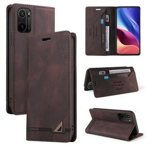 huismerk Voor Xiaomi Poco F3 Skin Feel Anti-Diefstal Borstel Horizontale Flip Leren Case Met Houder & Card Slots & Portemonnee (Bruin)